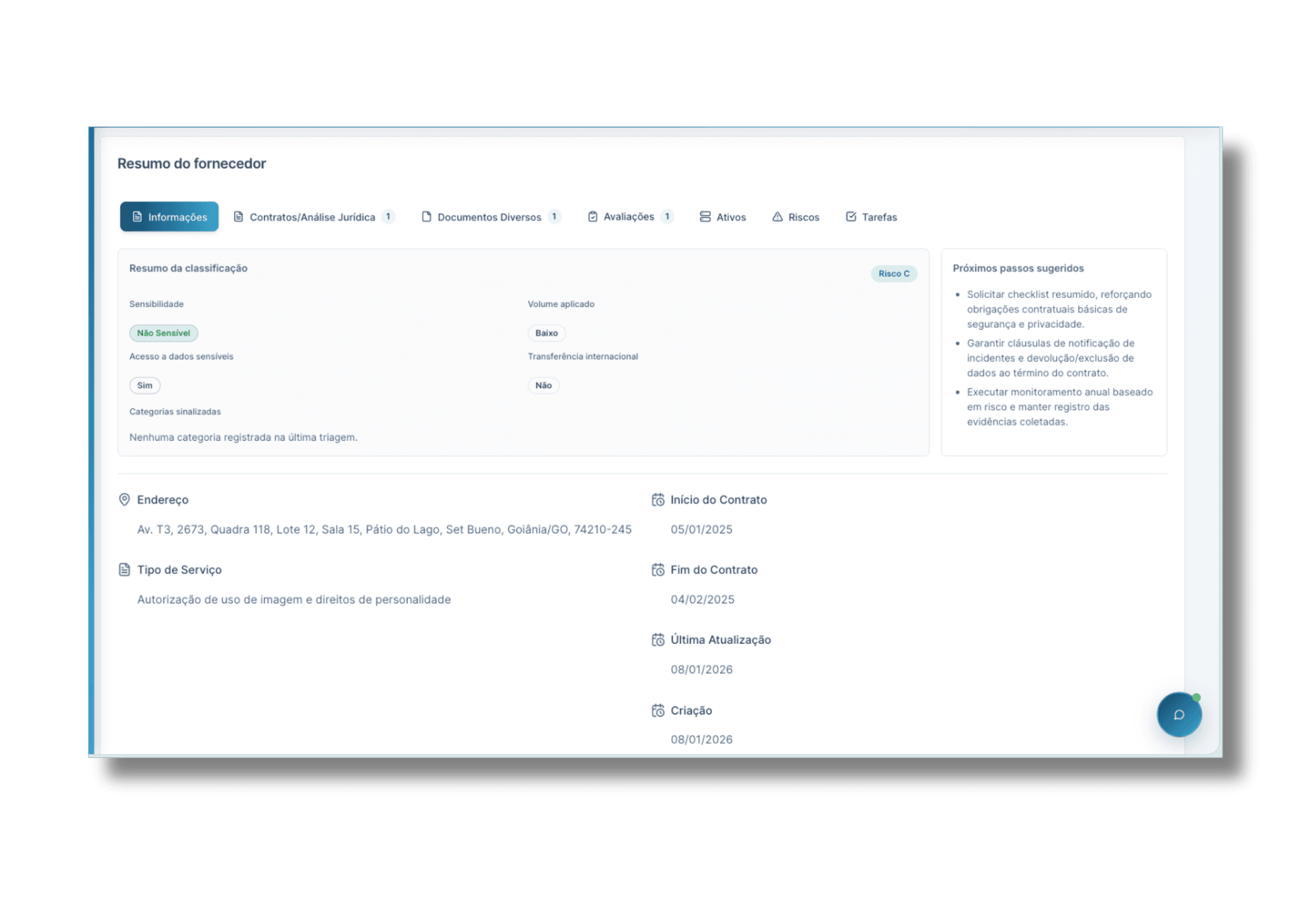 Resumo do Fornecedor